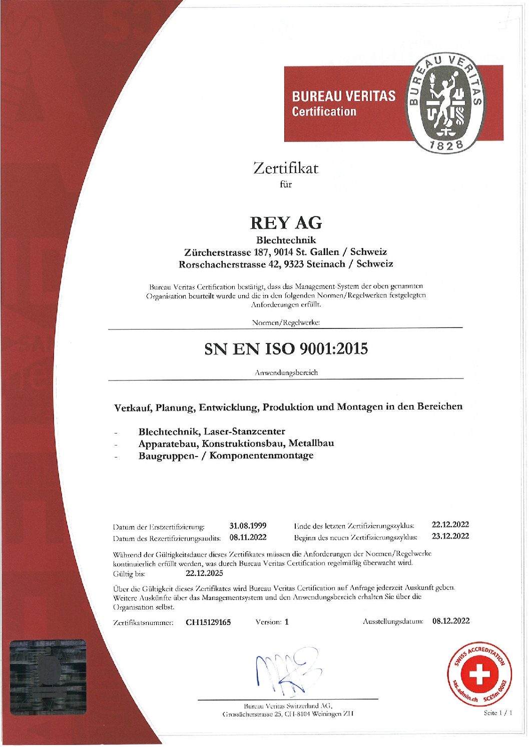 Rey AG Blechtechnik - Qualitätsmanagement